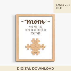 Muttertag Puzzle Stück Laser, Mutter Puzzle Stück Laser-Datei, personalisierte zwar, Tür Schild Schild, benutzerdefinierte Namen, Glowforge, Familie Laser Geschenk