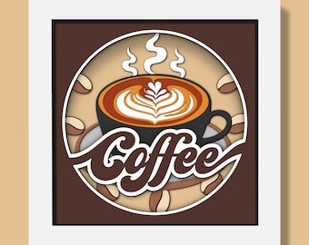 3D Coffee Shadow Box Svg, Coffee Layered Svg, Coffee Cup Svg, Coffee Lover Svg, Card Stock Svg, For Cricut, Silhouette