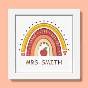 Scatola ombra insegnanti 3D SVG, Nome insegnante personalizzato SVG, Insegnante a strati SVG, Boho Rainbow SVG, Insegnante Apple SVG, Per regalo insegnante, Cricut