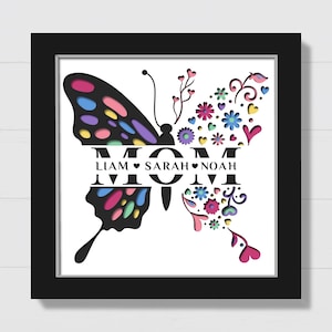 3D Muttertag Schattenbox, Mama Schmetterling Schattenbox, Benutzerdefinierter Name zwart, Muttertag Blumengeschenk, geschichtet Papierschnitt, für Cricut, Silhouette