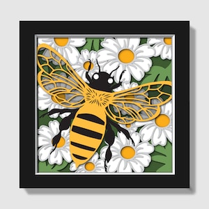 3D Bee and Daisy Svg, Bee Shadow Box Svg, Daisy Shadow Box, Spring Shadow Box, Honey Bee 3D Svg, 3d Flower Layered Svg, Cricut, Silhouette
