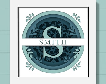 3D-gesplitste monogram A-Z Shadow Box Svg, alfabet familienaam SVG, familie teken, monogram Shadow Box Svg, familie teken, Cricut, cadeau