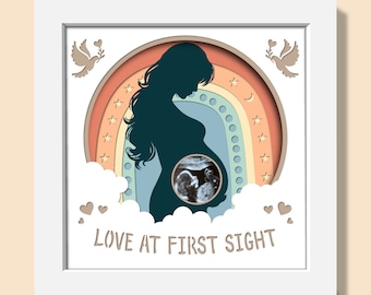 3D Pregnany Shadow Box Svg, Baby Ultrasound Shadow Box, Baby Birth Shadow Box, Mom and Child Papercut, Baby Announcement Files For Cricut