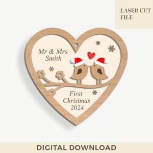 Erstes Weihnachten verheiratet Ornament geschnitten Datei, Liebe Vogel Ornament geschnitten Datei