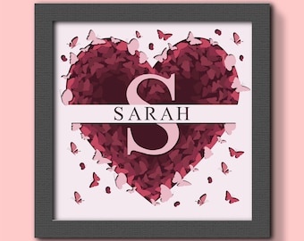 3D Split Monogram A-Z Shadow Box Svg, Valentines Shadow Box Svg, Custom name, 3D Layered Heart Svg, Personalizable, Love Svg, Cricut, Gift
