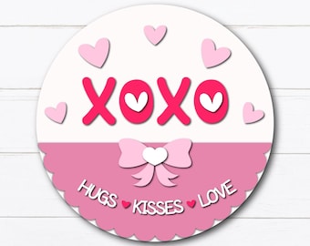 Xoxo Door Hanger Svg, Valentines Day Door Round Svg, Love Heart Sign, Front Door Decor, Glowforge, Laser Cut Files