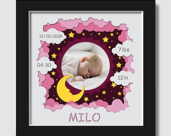 3D Baby Stats Schatten Box zwar, Baby Geburt Schattenbox, Baby Fotorahmen, Baby Bild Schattenbox, Baby Geburt Stats Rahmen svg, Cricut,