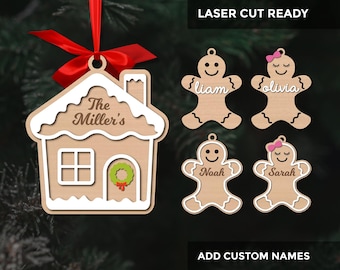 Gingerbread Christmas Ornament Svg, Gingerbread House Man, Personalized Family Name Ornament, Cookie Svg, Tree Ornaments, Laser Cut Files
