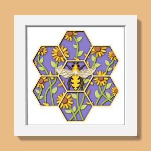 3D Bee Sunflower Shadow Box Svg, Spring Shadow Box, Honey Bee 3D Svg, Honey Comb 3D Svg, 3d Flower Layered Svg, Cricut Silhouette