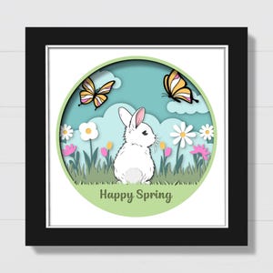 3D Spring Shadow Box Svg, Easter Bunny Shadow Box Svg, Flowers and Butterfly Svg, Daisy Svg, Layered Papercut Svg, For Cricut, Silhouette