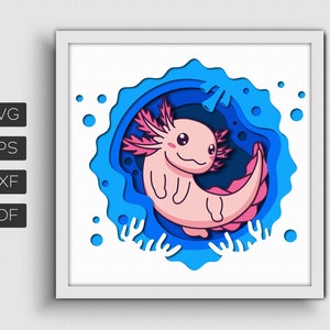 Axolotl Shadow Box Svg, Fish Shadow Box Svg, Axolotl Art, Cricut Shadow Box Svg, 3D Svg, Layered Papercut Template, Axolotl 3D Print