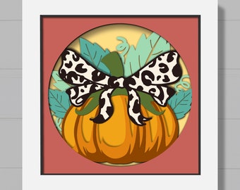 3D Pumpkin Coquette Bow Svg, Pumpkin Shadow Box, Fall Shadow Box, 3D Fall Leaves, 3D Halloween Svg, Layered Papercut Svg, Cricut, Silhouette