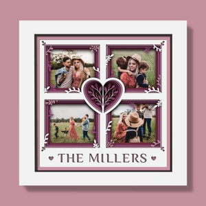 Galleria di famiglia 3D Shadow Box Svg, Famiglia a strati Svg, Nomi personalizzati, Segno di famiglia, Cornice per foto multiple, Scatola per ombre foto, Per Cricut
