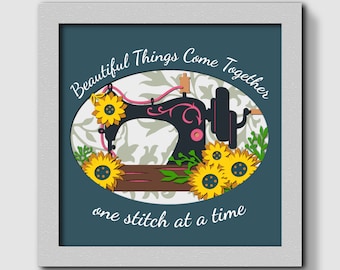 3D Sewing Machine Shadow Box Svg, Sewing Floral Shadow Box, Sewing Gift, Sewing Flower Svg, 3D Sewing Machine, layered cardstock, for cricut