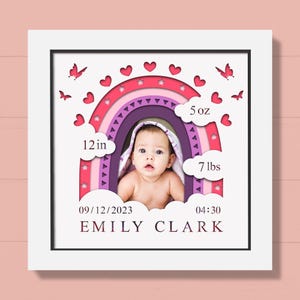 Caja de sombras con estadísticas de bebé en 3D Svg, caja de sombras de nacimiento de bebé, nombre personalizado SVG, foto de bebé Svg, Svg personalizado, Svg para Cricut, Svg para Silhouette