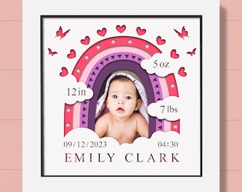 3D Baby Stats Shadow Box Svg, Baby Birth Shadow Box, Custom Name SVG, Baby Picture Svg, Personalized Svg, Svg for Cricut, Svg for Silhouette