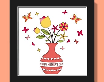 3D Mothers Day Shadow Box Svg, Mom Shadow Box, 3D Box Mothers Day, Regalo para las madres, Mamá Floral, Mariposas Shadow Box, Cricut en capas 3D