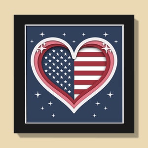 3D American Heart Shadow Box Svg, USA Shadow Box svg, Flag Shadow box svg,  Patriotic Sign Decor, Independence Day, 4th of July Svg, Cricut