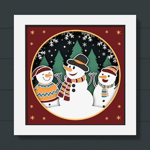 3D bonhomme de neige Shadow Box Svg, Noël Shadow Box, scène d'hiver Shadow Box, Svg de papier cartonné en couches, flocon de neige arbre, Svg pour Cricut, Silhouette
