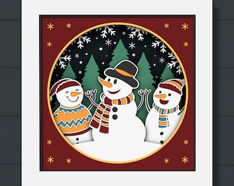 3D Snowman Shadow Box Svg, Christmas Shadow Box, Winter Scene Shadow Box, Layered Cardstock Svg, Snowflake Tree Svg, For Cricut, Silhouette