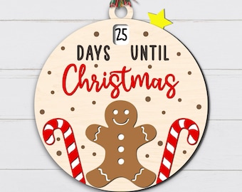 Christmas Countdown Ornament SVG, Gingerbread Man Svg, Days Until Christmas Svg, Candy Cane Svg, Calender Svg, Laser Cut Files, Glowforge