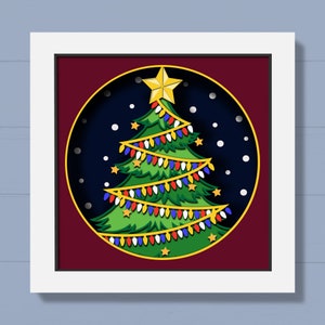Arbre de Noël 3D Shadow Box Svg, Winter Shadow Box, sapin 3D, Svg de papier cartonné en couches, scène d'hiver, sapin de neige, pour Cricut, Silhouette