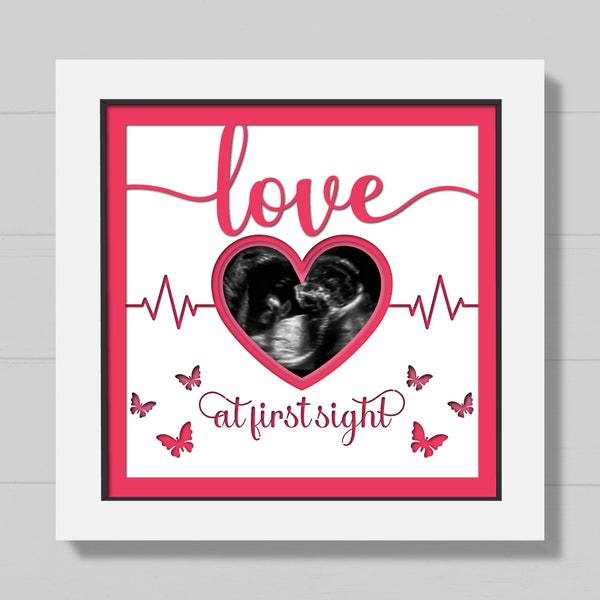 Caixa de sombra de ultrassom para bebê 3D Svg, caixa de sombra para gravidez, caixa de sombra para nascimento de bebê, corte de papel para mãe e filho, arquivos de anúncio de bebê para Cricut