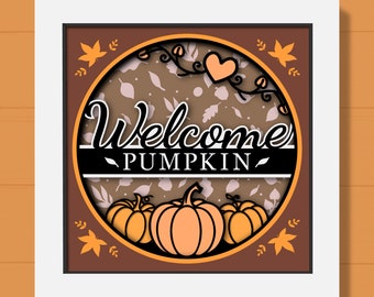 3D Welcome Pumpkin Shadow Box Svg, Fall Shadow Box, Thanksgiving Svg, Fall Leaves Svg, Autumn Layered Papercut, Cardstock Svg, For Cricut