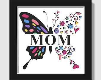 Caja de sombras 3D para el Día de la Madre, caja de sombras para mamá, mariposa 3D Svg, flores para mamá, flores para el Día de la Madre, nombre personalizado 3D Svg, para cricut, para silueta