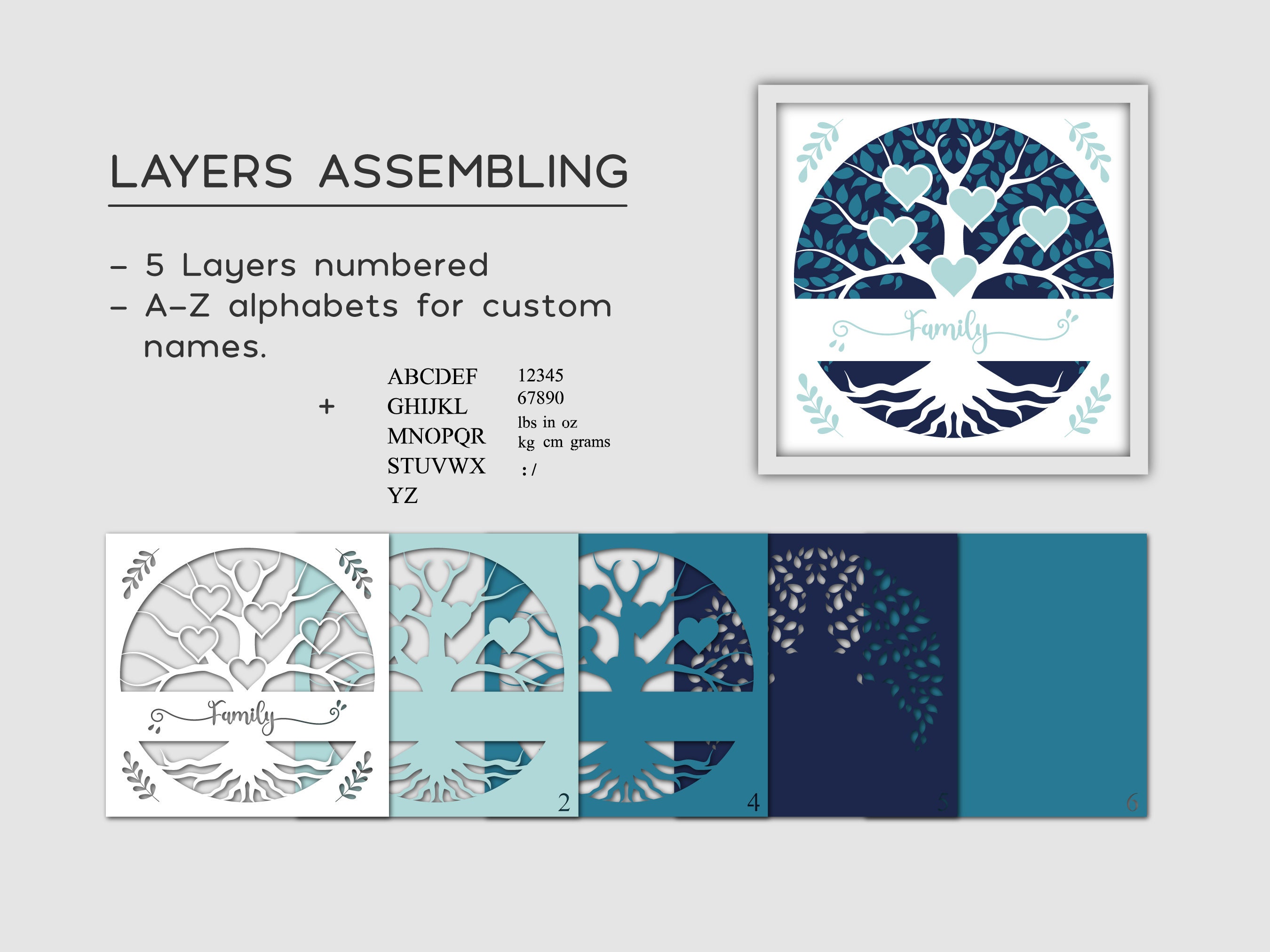 Customizable 3D Family Tree Shadow Box Svg, Custom Names Shadow Box ...