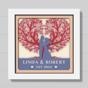 Caixa de sombra de árvore de casamento personalizável 3D, nome personalizado Svg, caixa de sombra de casal, caixa de coração de dia dos namorados, presente de data estabelecida, para Cricut
