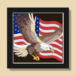 American Eagle Shadow Box Svg, bandiera americana 3d in formato SVG, Bald Eagle Shadow Box SVG, modello Paper Cut Light Box, 4 luglio Svg, Cricut