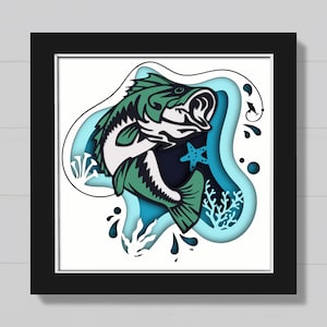 3D Fishing Shadow Box Svg, 3D Fish gelaagde Svg, Funny Fishing Lover Svg, Cardstock gesneden bestand, zeekoralen Svg, voor Cricut