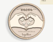 Mother's Day Laser Svg, Heart Hands Cut File, Round Wood Sign, Custom Names Svg, Hands are Full Svg, Family Laser Gift, Glowforge, Laser Cut