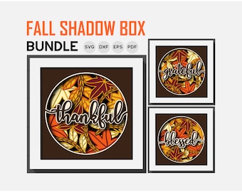 3D Fall Shadow Box Bundle Svg, 3D Fall Leaves Svg, 3D Autumn Svg, 3D Thankful Svg, Layered Papercut Svg, For Cricut, Silhouette