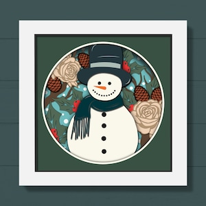 3D Snowman Shadow Box Svg, Christmas Shadow Box, Winter Shadow Box, Layered Cardstock Svg, Winter Scene, Snow Tree, For Cricut, Silhouette