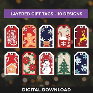 Weihnachten Geschenkanhänger Papierschnitt SVG-Bundle, Geschichteten Karton geschnitten Datei, Weihnachtskarte Ornament geschnitten Datei, für Cricut, Silhouette