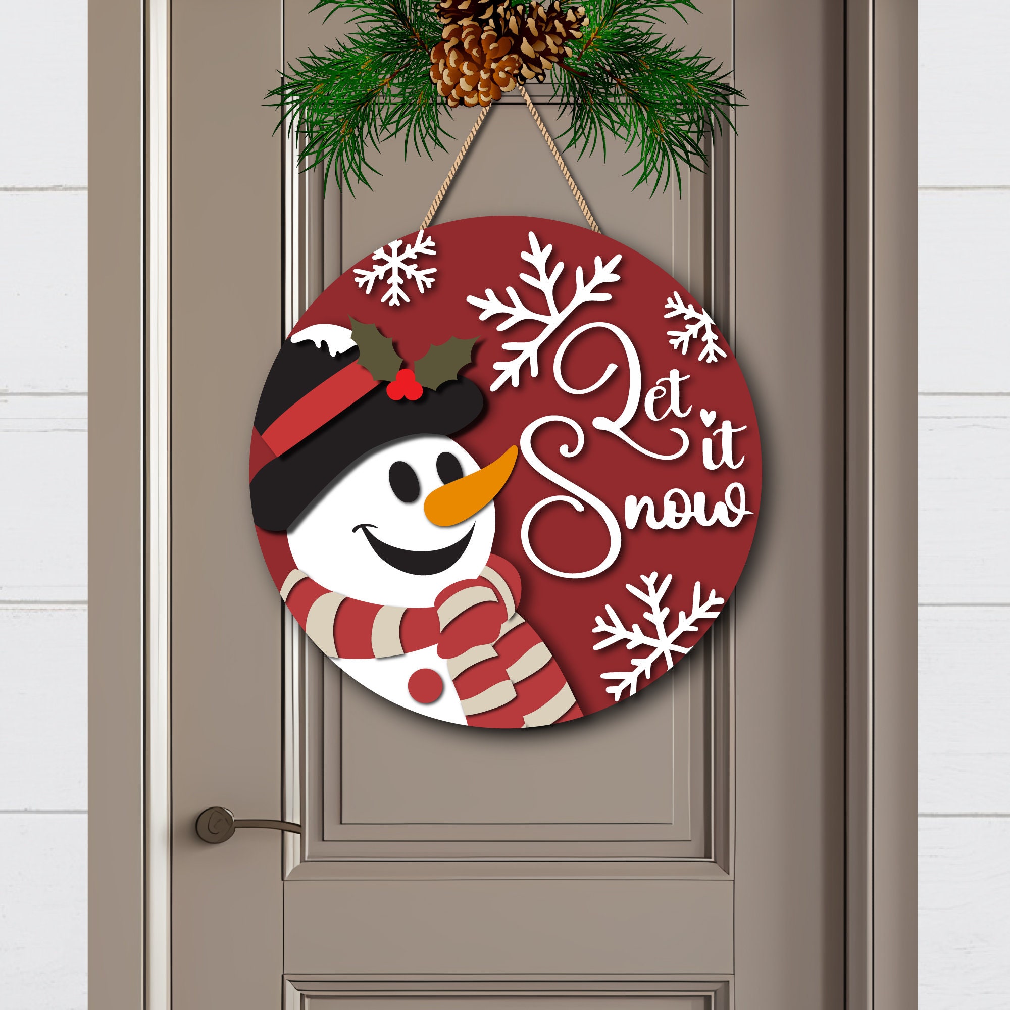 Let It Snow Door Hanger Svg, Snowman Sign Svg, Merry Christmas Sign Svg ...