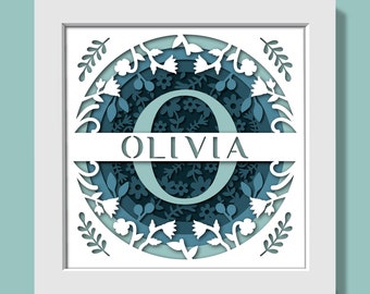 3D Flower Split Monogram A-Z Shadow Box Svg, Alphabet Family Name SVG, Family Sign, Custom Name, Housewarming Gift, Files For Cricut