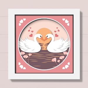 3D Schwäne Schattenbox Schmuck, Valentinstag Schmuck, Liebe Schmuck, Layered Schwan Schmuck, Vogel Schattenbox, Papier Karton Schmuck, Paar Geschenk, Dateien für Cricut