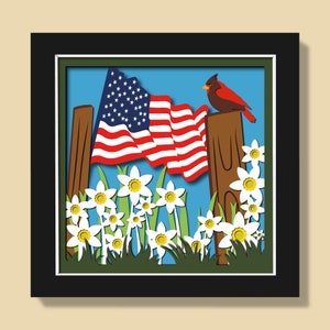 3D American Flag Patriotic Shadow Box Svg, USA Shadow Box svg, 4th of July Shadow box, Independence Day, 3D Daisy Svg, Cricut, Silhouette