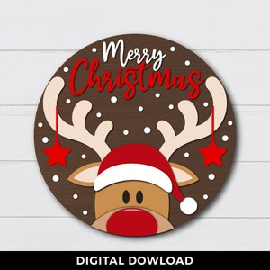 Appendere per porta renna di Natale SVG, file di taglio laser di benvenuto invernale, cartello di buon Natale SVG, decorazione per porta d'ingresso, file per Glowforge Cricut