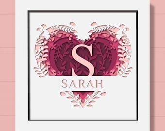 Customizable 3D Heart Split Monogram A-Z Shadow Box Svg, Valentines Shadow Box Svg, Alphabet Family Name Sign, Love Svg, Files for Cricut