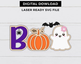 Halloween Boo Laser Svg, Pumpkin Ghost Svg, Halloween Laser Cut Files, Bat Spider Laser Svg, Cute Ghost Svg, Halloween Home Decor