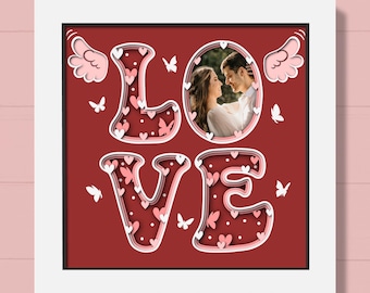 3D Love Shadow Box Svg, Custom Photo Svg, Valentines Shadow Box, Couple Layered Papercut, Heart Svg, Valentine Gift Decor, Files For Cricut