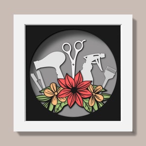 Coiffeur 3D Shadow Box Svg, coiffeur Svg multicouche, Shadow Box 3D coiffeur, mandala de coiffure 3D Svg, Svg papier cartonné, Cricut