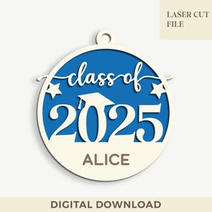 Adorno de graduación de 2025 en formato Svg, adorno de bola de graduación en formato Svg, nombre personalizado en formato Svg, regalo de amuleto para auto para graduados, Glowforge, archivos cortados con láser