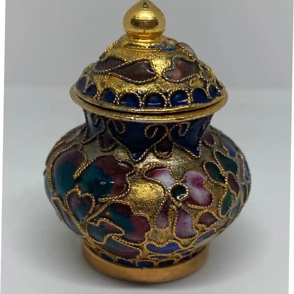 Pot avec couvercle, miniature, métal cloisonné, 6 cm de haut