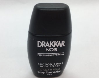 Drakkar Noir von Guy Laroche Performance Tonique Friction Corps Body Splash Mini Mignon 5 ml 0,17 Unzen 1982 Sammlerflasche Full Men