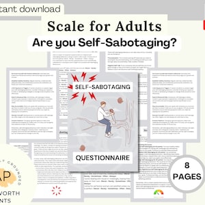 Self-Sabotaging Workbook, Therapy Resources, Counselling Worksheets, Mental Health Resources, Quiz style insight, Psychology tools, Handbook